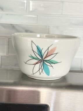Shenango White Ceramic Serving ramekin with Teal and pink Floral Motif. Vintage